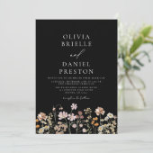 Black Boho Wildflower Beige Garden Wedding Kaart (Staand voorkant)