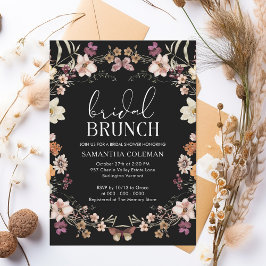 Black Boho Wildflower Bridal Brunch Vrijgezellenfe Kaart