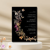 Black Boho Wildflower bruiloft Kaart