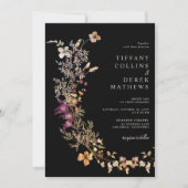 Black Boho Wildflower bruiloft Kaart (Voorkant)