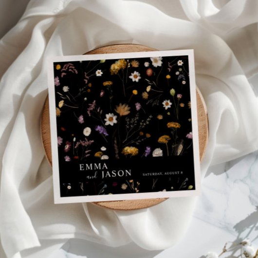 Black Boho Wildflower bruiloft servetten