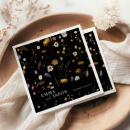 Black Boho Wildflower bruiloft servetten