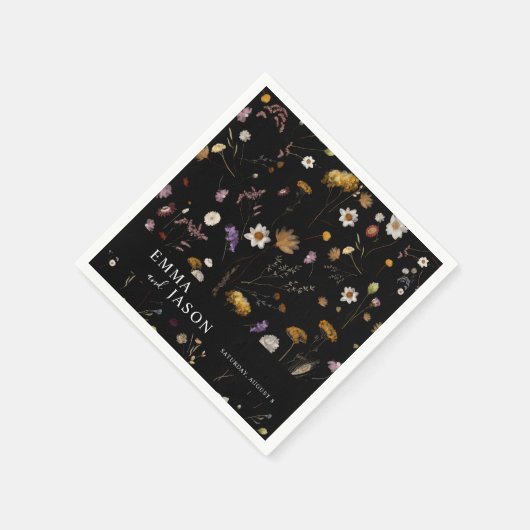 Black Boho Wildflower bruiloft servetten (Hoek)