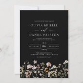 Black Boho Wildflower Garden Wedding Kaart (Voorkant)