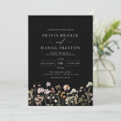 Black Boho Wildflower Garden Wedding Kaart (Staand voorkant)