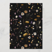 Black Boho Wildflower Menu Kaarten (Achterkant)