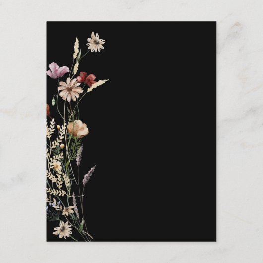 Black Boho Wildflower Wedding Informatiekaartje (Achterkant)