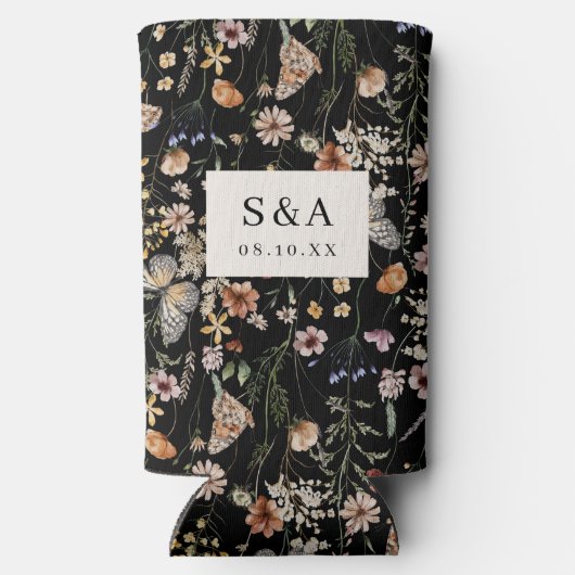 Black Boho Wildflower Wedding Seltzer Koelbox Seltzer Blikjeskoeler (Achterkant)
