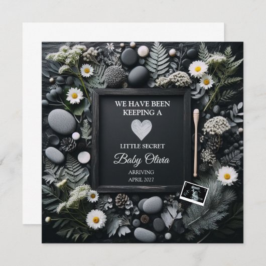 Black Boho Zwangerschapsaankondiging met Sonogram Aankondiging (Voorkant / Achterkant)