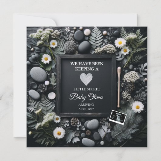 Black Boho Zwangerschapsaankondiging met Sonogram Aankondiging (Voorkant)