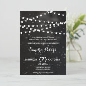 Black Bokeh String of Lights Vrijgezellenfeest nod Kaart (Staand voorkant)