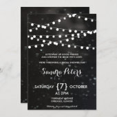 Black Bokeh String of Lights Vrijgezellenfeest nod Kaart (Voorkant / Achterkant)