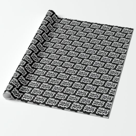 Black Bold Brush Klasse van 2025 Wrapping Paper Cadeaupapier (Uitgerold)