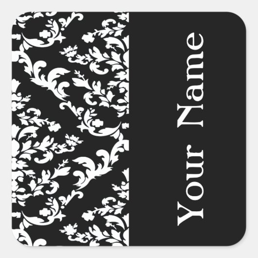 Black Bold Damask op Emporiomoffa met naam Vierkante Sticker (Voorkant)
