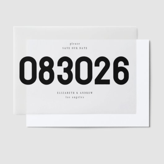 Black Bold Eenvoudig Modern Groot SAVE THE DATE Vellum Uitnodigingen (Offset)