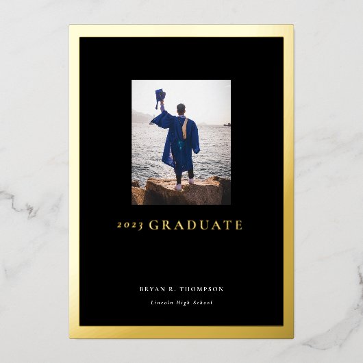 Black Bold Gold Lijst Afstuderen Aankondiging Kaar (Voorkant)