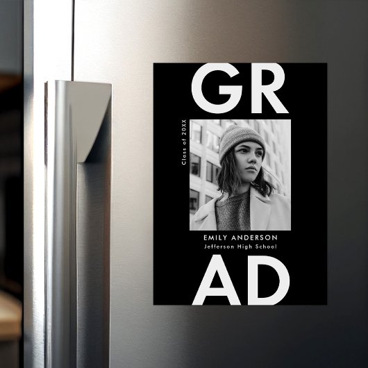Black | Bold Grad Photo Graduation Announcement Magnetische Uitnodiging