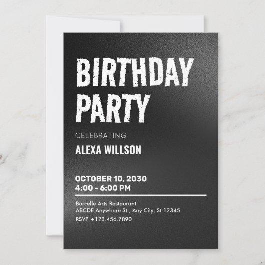 Black Bold Grunge Verjaardag Kaart (Voorkant)