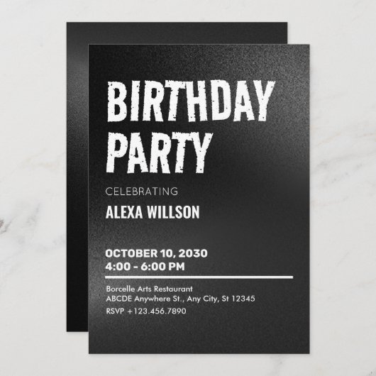 Black Bold Grunge Verjaardag Kaart (Voorkant / Achterkant)