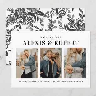 Black Bold Minimalist Typography Photo Collage Save The Date