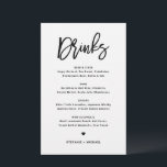 Black Bold Modern Calligraphy Wedding Drinken Menu<br><div class="desc">Voeg deze klantgerichte het menukaart van drinken kaartenhuis aan uw gebeurtenislijst toe. Het biedt moderne kalligrafie en eenvoudige typografie in zwart-wit. Deze moderne kalligrafiesbar menukaart is perfect voor bruiloften,  vrijgezellenfeesten,  baby showers,  en nog veel meer.</div>