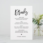 Black Bold Modern Calligraphy Wedding Drinken Menu (Staand voorkant)
