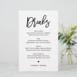 Black Bold Modern Calligraphy Wedding Drinken Menu