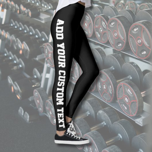 Black Bold Personalized Custom Text Vertical  Leggings