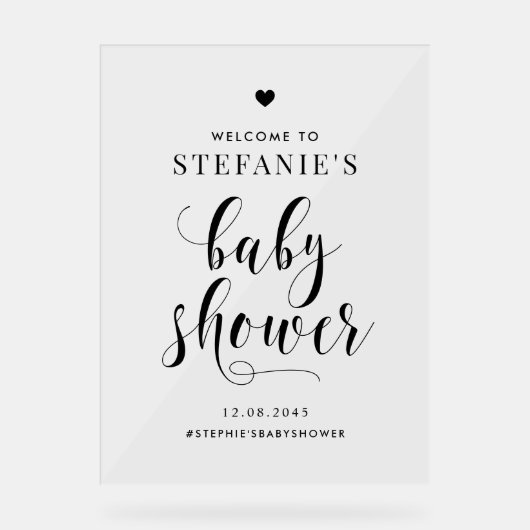 Black Bold Script Baby shower Welkom Acryl Bord (Voorkant)
