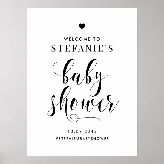 Black Bold Script Baby shower Welkom Poster (Voorkant)