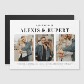 Black Bold Typography Three Photo Save the Date Magnetische Uitnodiging (Voorkant / Achterkant)
