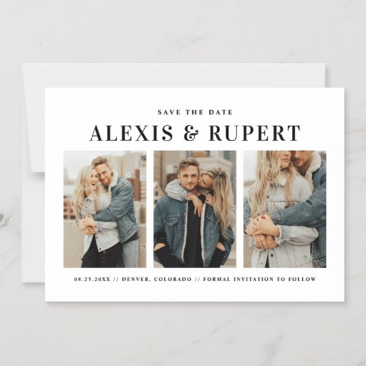 Black Bold Typography Three Photo Save the Date Magnetische Uitnodiging (Voorkant)