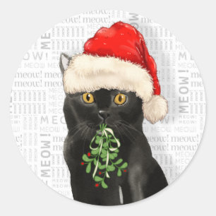 Black Bombay Cat Waterverf Santa Ronde Sticker