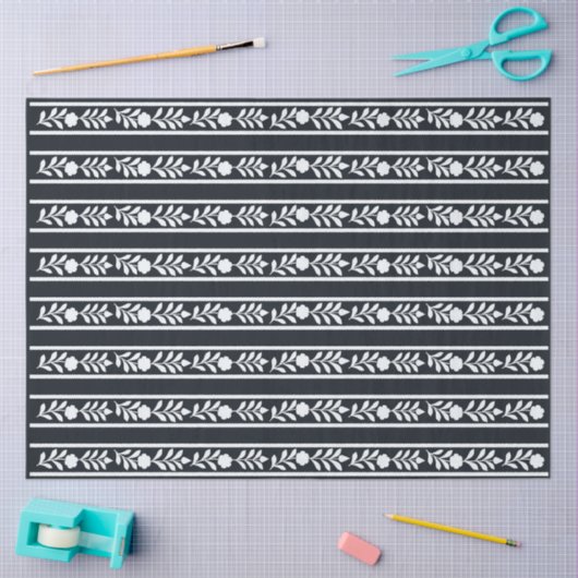 Black Bone Inlay Floral Border Decoupage Paper Tissuepapier (Craft)
