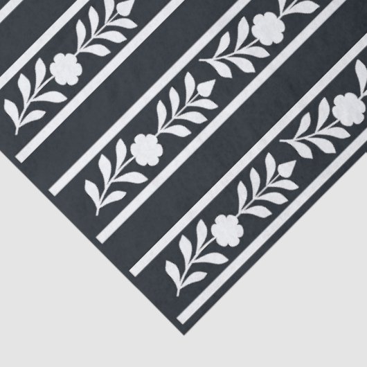 Black Bone Inlay Floral Border Decoupage Paper Tissuepapier (Detail)