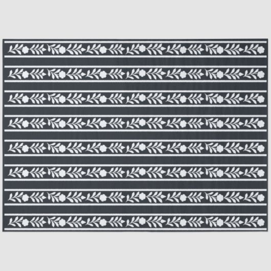 Black Bone Inlay Floral Border Decoupage Paper Tissuepapier (Voorkant)