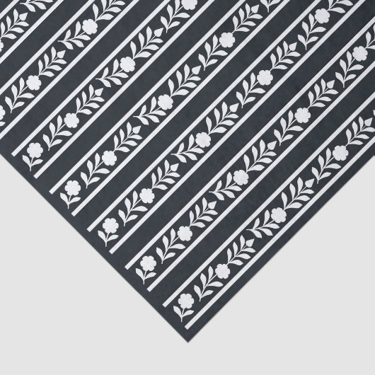 Black Bone Inlay Floral Border Decoupage Paper Tissuepapier (Detail)