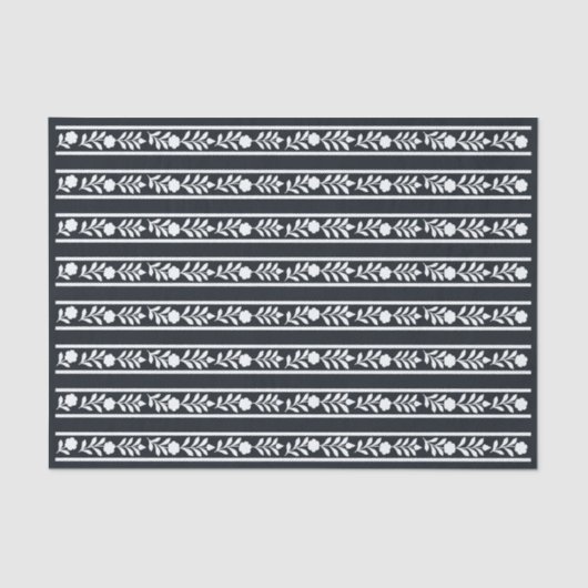 Black Bone Inlay Floral Border Decoupage Paper Tissuepapier (Voorkant)