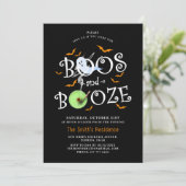Black Boos & Booze Halloween Party Kaart (Staand voorkant)