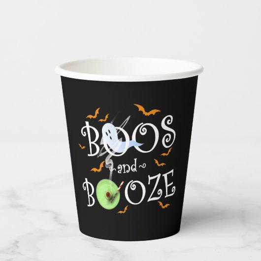 Black Boos & Booze Halloween Party Papieren Bekers (Voorkant)