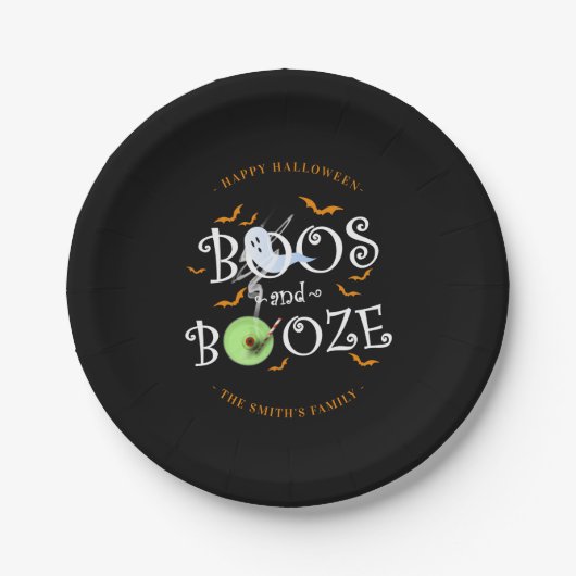Black Boos & Booze Halloween Party Papieren Bordje (Voorkant)