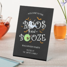 Black Boos & Booze Halloween Party Reclamebord Met Voetstuk