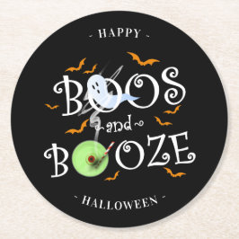 Black Boos & Booze Halloween Party Round Ronde Kartonnen Onderzetter