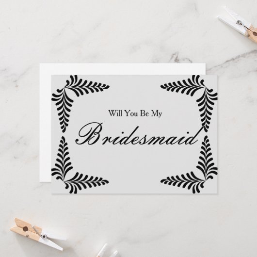 Black Border Confetti Wil je mijn bruidsmeisje zij Kaart (Voorkant / Achterkant in situ)