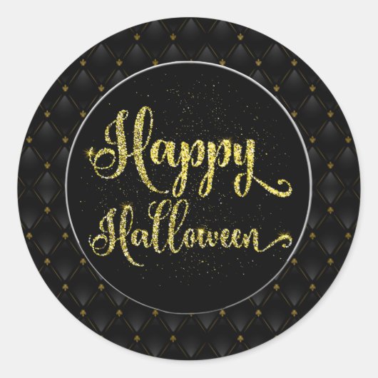 Black Border Gold Glitter op zwart Happy Halloween Ronde Sticker (Voorkant)