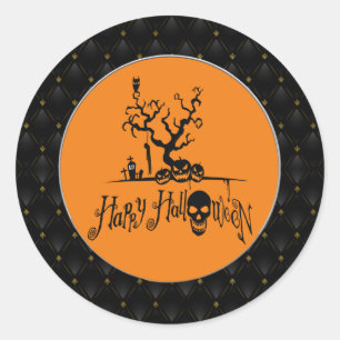 Black Border Happy Halloween Grave Yard Ronde Sticker