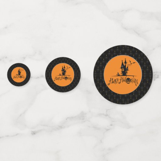 Black Border Happy Halloween Haunted House Confetti (Achterkanten)