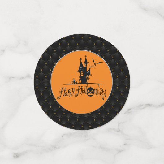 Black Border Happy Halloween Haunted House Confetti (Kleine voorkant)