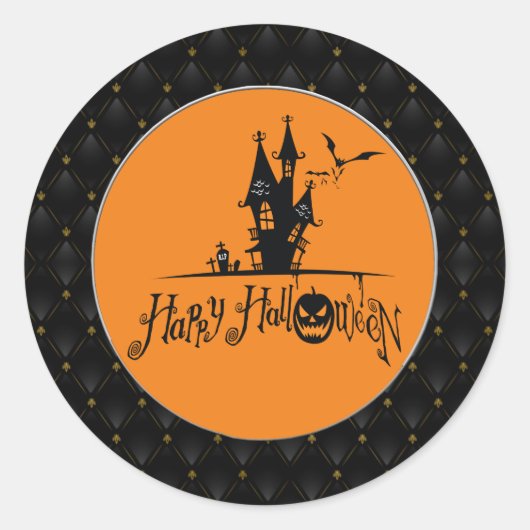 Black Border Happy Halloween Haunted House Ronde Sticker (Voorkant)