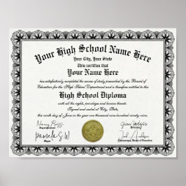 Black Border High School Diploma Replica Poster
